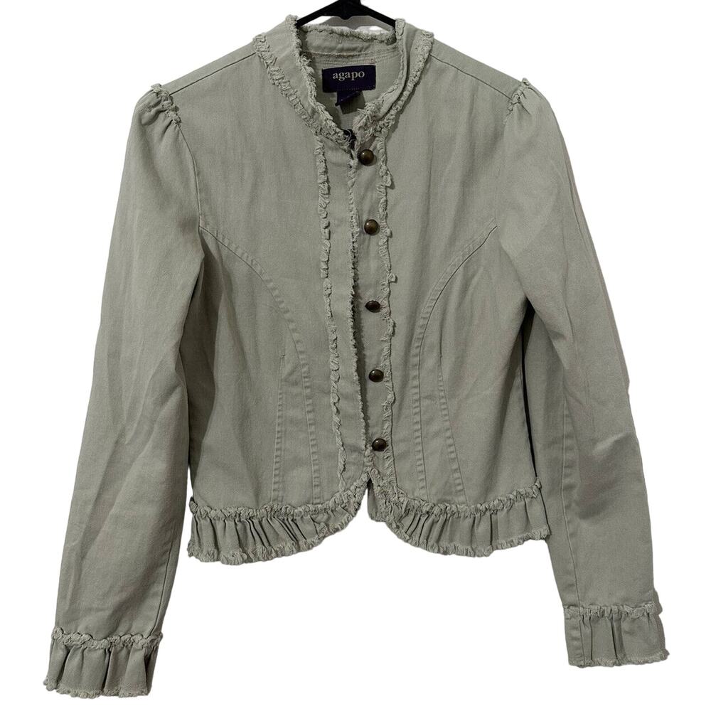 Agapo Woman's Green Waist Jacket Small Metal Button